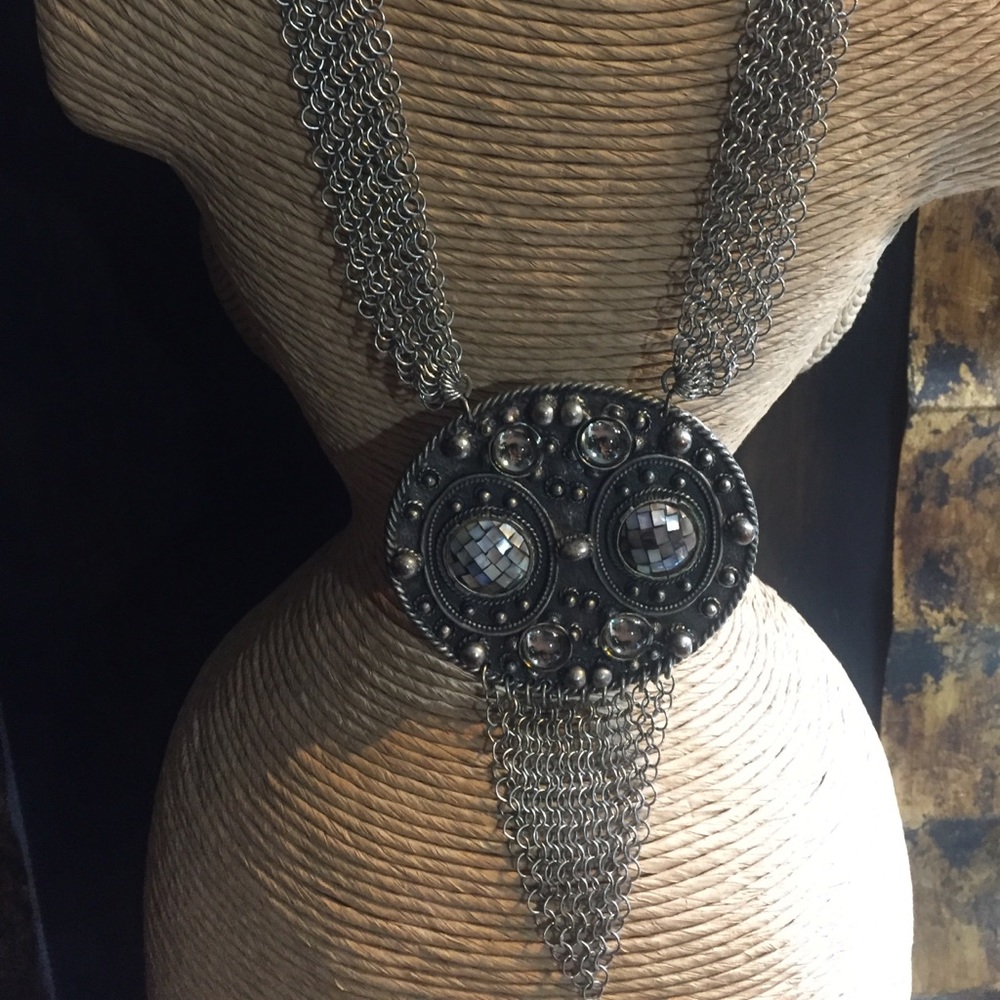 Art Deco Necklace on Stainless Link Chain.